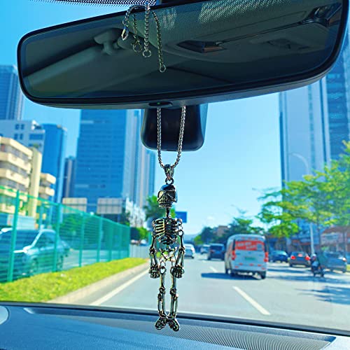 Skeleton Car Mirror Charm - Movable Joints Halloween Skull Hanging Ornament, Rearview Decor