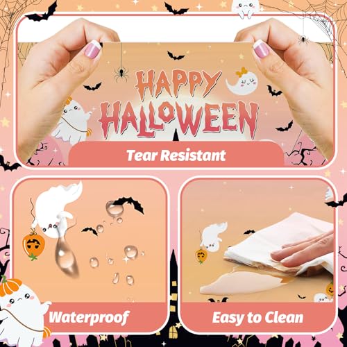 Pink Halloween Tablecloth Set - 3 Disposable 108x54 Inch Ghost Pumpkin Bats