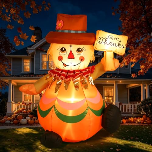 4FT Thanksgiving Inflatable Scarecrow Outdoor Decor with LED Lights