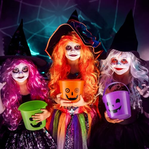 Halloween Pumpkin Buckets Set of 60 Small Plastic Trick-or-Treat Baskets - Vibrant Colors