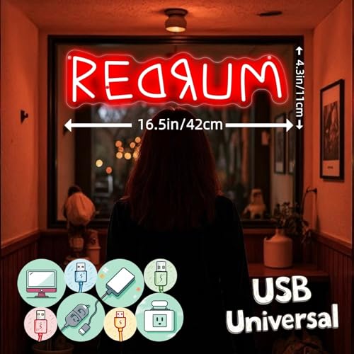 Redrum Neon Sign Horror Wall Decor Gothic Gaming Room - Red 16.5x4.3" - Variation of THIS listing