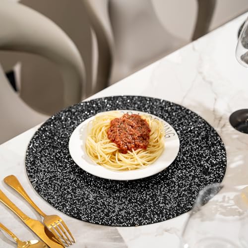 Black Rhinestone Round Placemat - 15 Inch, Elegant Table Protector - Variation: Black / 1 pcs