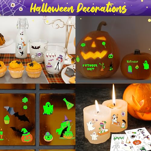 Halloween Luminous Temporary Tattoos for Kids - 12 Sheets, Safe & Waterproof