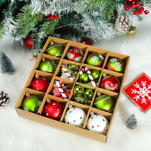 46 Pack Christmas Tree Ornaments Set - Shatterproof Holiday Decorations with Star Toppers