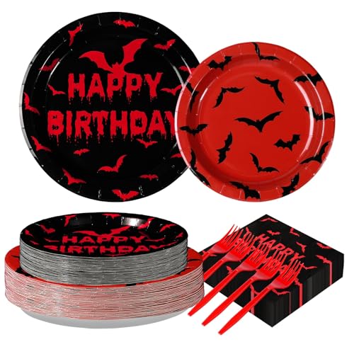 Bat Themed Party Supplies Set - 200 Pieces for Halloween Birthday Decorations - Serves 50 - Bat 200pcs Sets