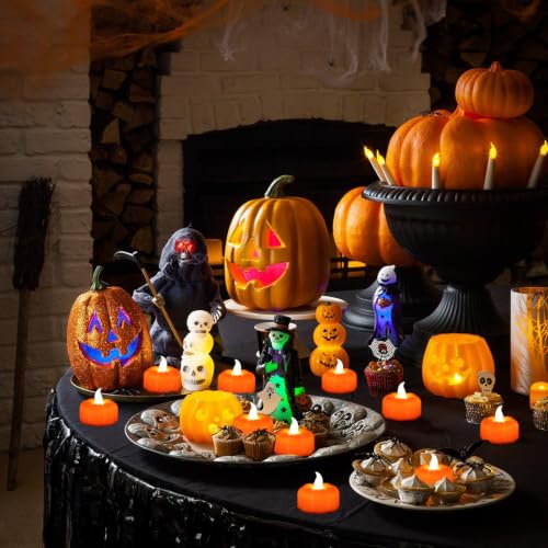 24 Pack Halloween Pumpkin LED Tea Lights Indoor Fall Table Decor