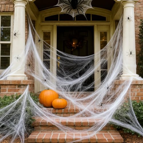 Halloween Spider Web Decorations 1800 sqft with 100 Fake Spiders - Variation of 1400 sqft
