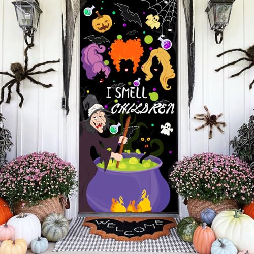 Halloween Door Cover - Large Fabric Witch & Spell Banner for Front Door Decor