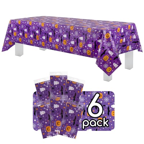 Halloween Purple Rectangle Tablecloth 54x108 inches - 6 Pack Disposable Plastic Coverings