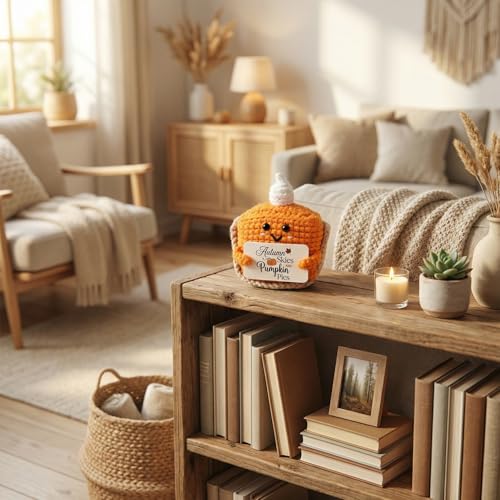 Autumn Skies Handmade Crochet Pumpkin Pie Plush Decor for Fall & Thanksgiving