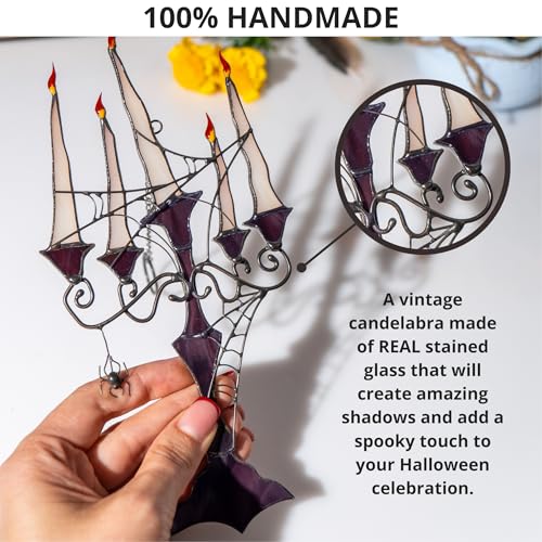 Halloween Candelabra Stained Glass Suncatcher - Handmade Gothic Window Decor