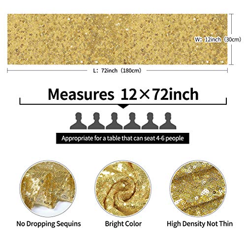 Pufogu Gold Sequin Table Runner 12 x 72 Inches - 2 Pack