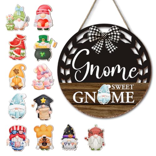 Gnome Sweet Gnome Seasonal Interchangeable Sign with 12 Icons - Variation Gnome1
