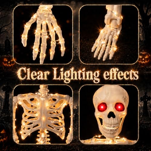 Halloween Lighted Skeleton Decoration with White LED Light and Red Eyes - 2PCS