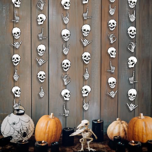 Halloween Skull Garland Skeleton Party Decorations 6 Pcs - Spooky Banners for Haunted House & Gothic Events