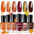 Morovan Fall Maple Leaf Nail Polish Set - 6 Autumn Colors, Holographic & Glitter