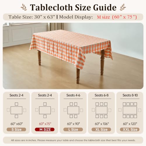 Orange Gingham Tablecloth 60 x 75 Inch Rectangular Fall Thanksgiving Decor