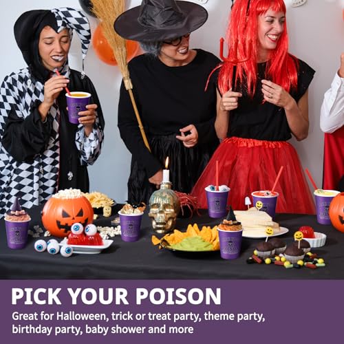 Halloween Paper Cups Bulk - 100 Pcs Pick Your Poison Skull Design for Parties
