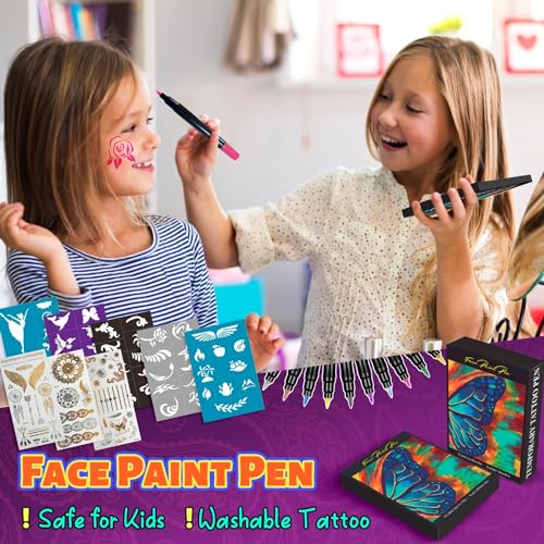 10Pcs Dual Tip Metallic Temporary Tattoo Markers for Skin - Safe Face & Body Paint Kit