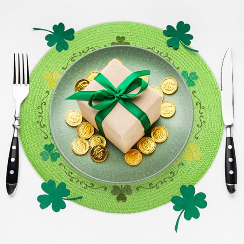 Green Clover St. Patrick's Day Placemat Set - Embroidered 13.4 Inch Table Mats