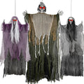 Grey Hanging Ghost Decorations Set - Spooky Halloween Skeleton & Ghost Decor with Glowing Eyes - 3PCS