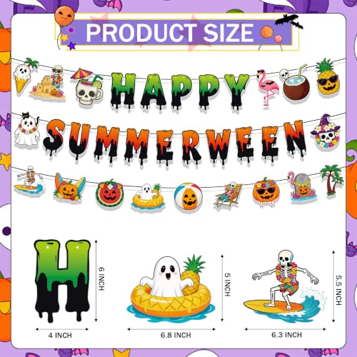 Summerween Banner - Spooky Summer Halloween Garland for Pool & Beach Parties - 3 Pack