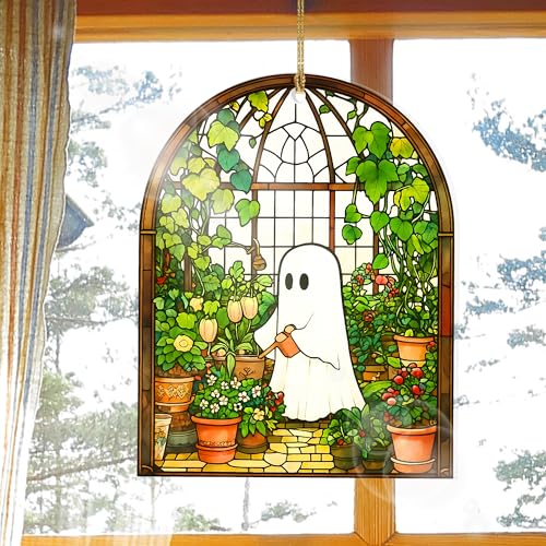 Halloween Ghost Plant Suncatcher Ornament - Style 2, Cozy Autumn Décor