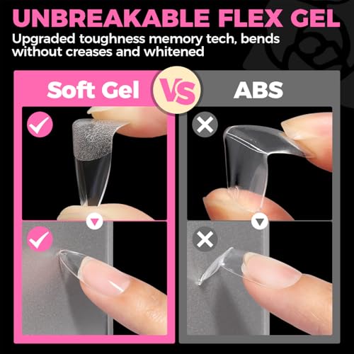 Almond Gel Nail Tips 504PCS - Pre-Etched Clear Fake Nails Set, A2 Medium Almond Variation