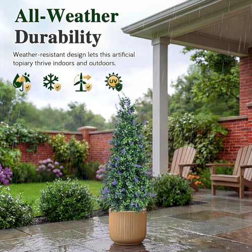 3ft Lavender Artificial Topiary Trees Set of 2 Outdoor Faux Plants - UV Resistant, Realistic Bushes for Garden & Porch (Lavender, 36in)