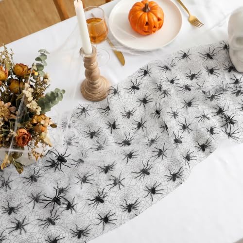 Halloween Black Spider Table Runner 11x108 Inch - Mesh Spooky Decor - Variation of THIS listing