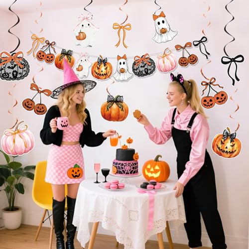 Halloween Party Decorations Bows and Pumpkins Banner - Orange Bow Halloween