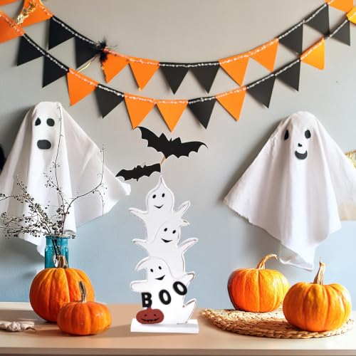 Halloween Ghost Decor BOO Sign Wooden Tabletop Decoration - White