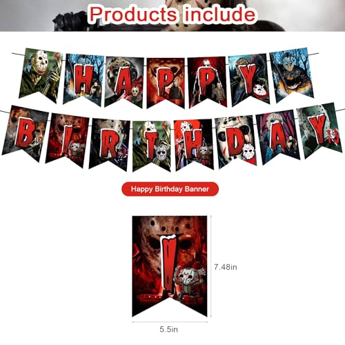 Friday The 13th Horror Party Supplies Set with Banner Cake Toppers Balloons for Killer Theme Celebration