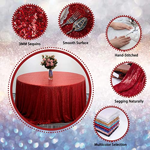 Red Sequin Round Tablecloth 108 Inch Sparkle Party Cover - Variation: Red / 108"