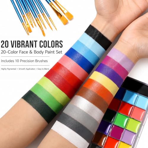Face & Body Paint Oil Palette with 10 Brushes - Halloween Cosplay Kit