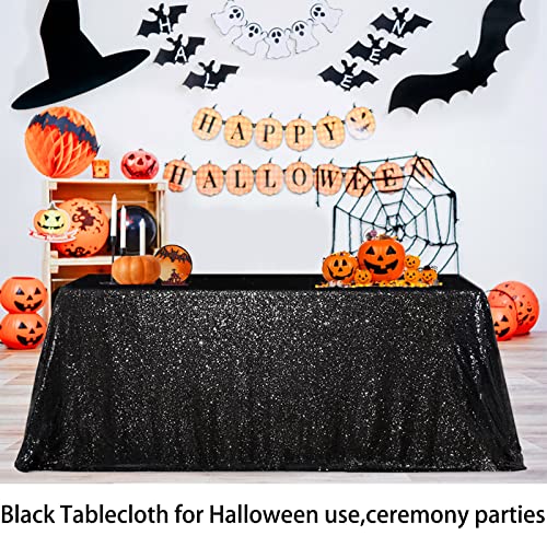 Black Sequin Tablecloth 60x102 Inches - Elegant Halloween Party Decor