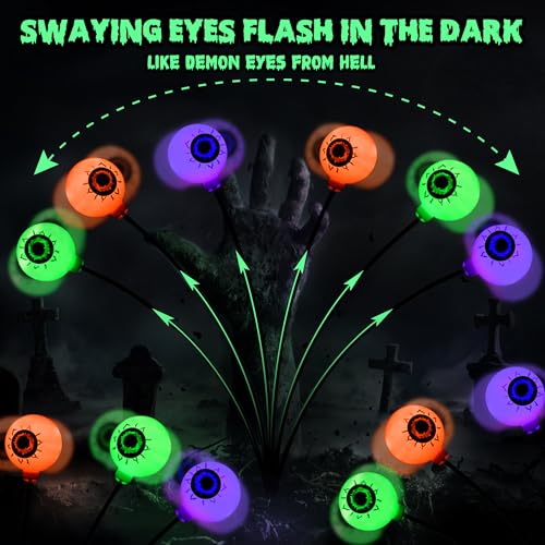 Halloween Solar Eyeball Lights 6 Pack - Orange Purple Green Outdoor Decor