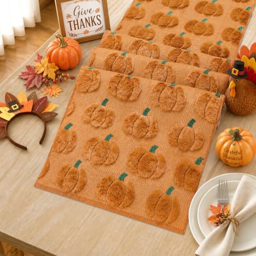 Pumpkin Caramel Faux Fur Halloween Table Runner 13x48 Inches - Fall Decor