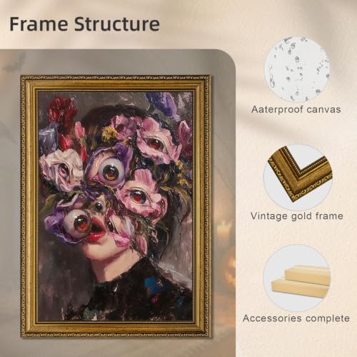 Dark Gothic Surreal Floral Eye Canvas Wall Art - 16x24 Inch Variation 2