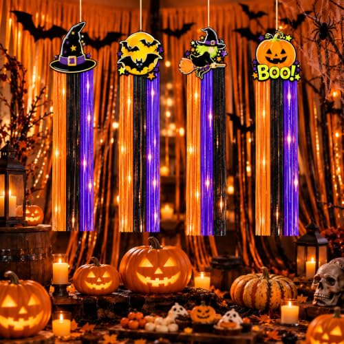 Halloween Hanging Rain Curtain Decorations - 8 Tinsel Streamers, 3.3 FT