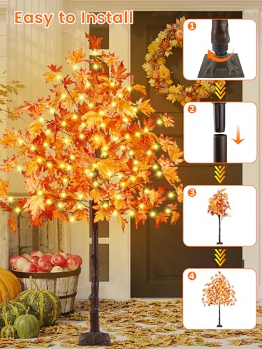 Maple Tree Lights 2-Pack 6FT Artificial Fall Trees Outdoor Indoor with 300 LED Warm White Lights - Realistic Decorative Trees