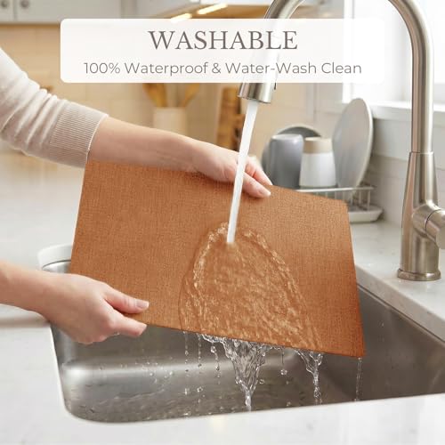 Faux Leather Vinyl Placemats Set of 4 - Orange, Rectangular, Heat-Resistant