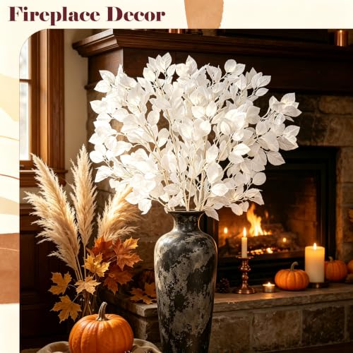 Artificial Fall Leaves Stems 4Pcs White Beech Branches for Decor