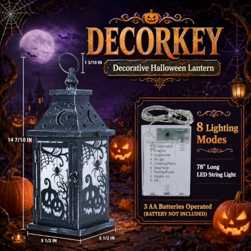 Halloween Lantern Set of 2 Indoor & Outdoor Spider & Pumpkin Candle Holders with LED Lights - 14.7 Inch, 8 Modes