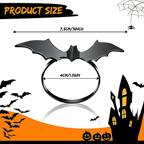 Halloween Bat Napkin Rings - Black Metal Table Decor (6 Pack)