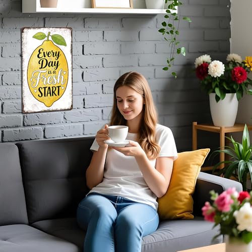 Summer Lemon Metal Tin Sign - Every Day Is A Fresh Start - Lemon Daily Fresh Beginning