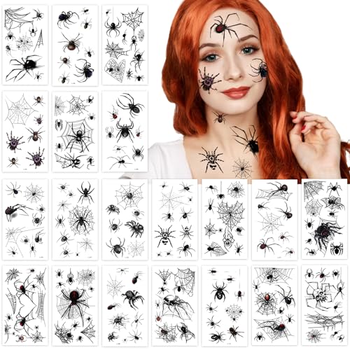 Halloween Spider Web Temporary Tattoos Kit - 178 Piece Face & Arm Stickers for Adults