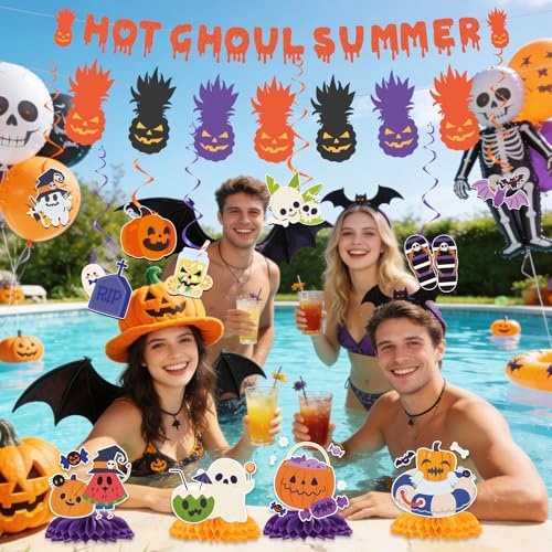 Summer Halloween Party Decorations Set with Banners, Swirls & Honeycomb Centerpieces
