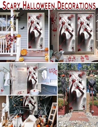 Bloody Halloween Wall Decal Set - Spooky Door Cover, Window Clings & Floor Stickers