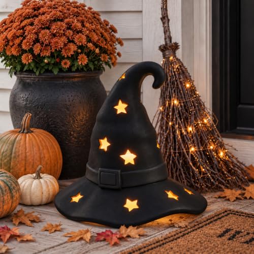 Halloween Terracotta Witch Hat Tea Light Holder Outdoor Decor